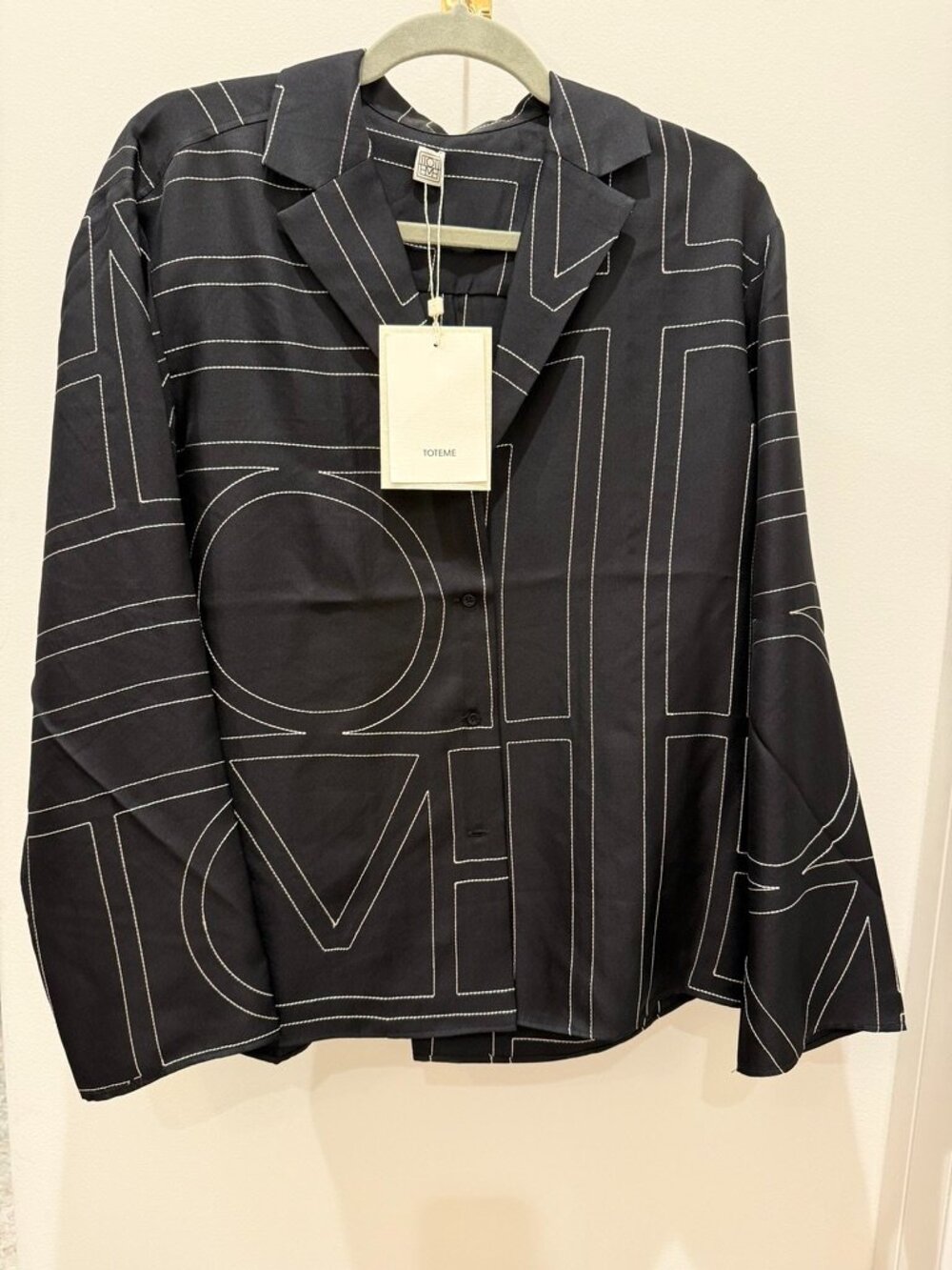 Totême Monogram Silk PJ Top Black NWT 4/S 34